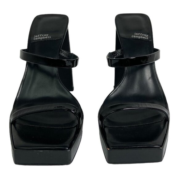 Jeffrey Campbell Hustler Platform Sandals Black Size 9.5 Square Toe Shoes Patent - Picture 6 of 13